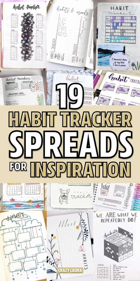 Setting up a new habit tracker in your bullet journal and need some fresh ideas?? Check out these 19 super cute examples to get going! Bujo Collections, Bujo Trackers, Habits List, Crazy Laura, Habit Tracker Bullet Journal, Journal Lists, Bullet Journal Tracker, Habit Tracking, Habit Trackers