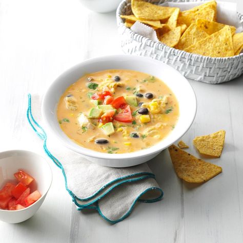 Mexican Chicken Corn Chowder Recipe: How to Make It Squash Chowder, Freezer Soups, Chicken Corn Chowder Recipe, Chicken Barley, Mashed Squash, Easy Healthy Soup, Easy Soup Recipes Healthy, Chicken Soups, Work Recipes