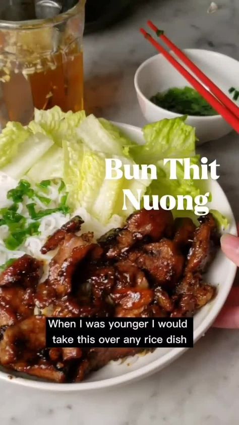 Asian Food | Recipes | Cooking | Childhood Fav-->Bun Thit Nuong Recipe ✌ by @sharemyroots Vietnamese Grilled Pork Vermicelli Bowl 🥣 😋 My mom would make bun thit nuong for... | Instagram Pork Vermicelli Bowl, Pork Vermicelli, Bun Thit Nuong, Thit Nuong Recipe, Vermicelli Bowl, Asian Food Recipes, Vietnamese Grilled Pork, Grilled Pork, Rice Dishes