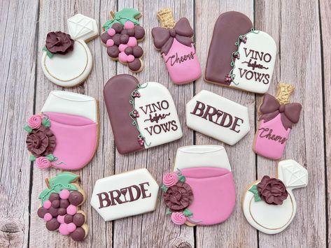 Bachelorette Party Sugar Cookies #customcookies #customsugarcookies #cookies #sugarcookies #royalicingcookies #royalicing #royalicingflowers #sugarcookiedecorating #sugarcookieart #sugarcookiedecorator #sugarcookieartist #bachelorettecookies #vinobeforevows #winethemedcookies #bridetobe #bacheloretteparty #baker #njbaker #njcookies #njsugarcookies #njdesserts Bachelorette Cookies, Royal Icing Flowers, Wine Theme, Cookie Art, Royal Icing Cookies, Custom Cookies, Sugar Cookies Decorated, Royal Icing, Sugar Cookies