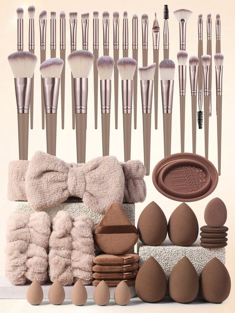 (Champagne Gold )18-20-22-25-30PCS  Makeup Brush Sets Premium Synthetic Hair Eyeshadow Blending Brush Sets Cosmetics Tools+24PCS Makeup Tools Set Multicolor    PS     Beauty Tools, size features are:Bust: ,Length: ,Sleeve Length: Make Up Brushes Aesthetic, Best Makeup Brushes Set, Shein Makeup, Makeup Branding, Makeup Pallettes, Make Up Items, Maquillage On Fleek, Make Up Tools, Best Makeup Brushes