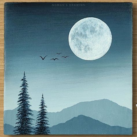 Full Moon acrylic painting- How to Paint | full moon | Full Moon Acrylic Painting | By Noman's Drawing Moon With Trees Painting, Big Moon Painting, Full Moon Acrylic Painting, Diy Moon Painting, Easy Moon Paintings For Beginners, How To Paint The Moon, Moonscape Painting, Easy Acrylic Painting Ideas On Canvas, Moon Painting Easy