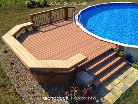 Whirlpool Deck, Small Above Ground Pool, Freestanding Deck, Pool Deck Plans, Pool Deck Ideas, Best Above Ground Pool, Swimming Pool Decks, Hot Tub Deck, Above Ground Pool Ideas