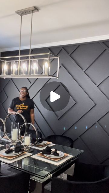 20K likes, 440 comments - anothadiyproject on April 20, 2022: "✨Check out this beauty!😍 Y’all I love this space!! The black accent wall was definitely th..." Asymmetrical Painted Wall, Wall Design Ideas Dining Room, Geometric Accent Wall Living Room, Black Dining Room Walls, Small Accent Wall Ideas, Black Accent Wall, Accent Wall Ideas, Black Accent Walls, Black Dining Room