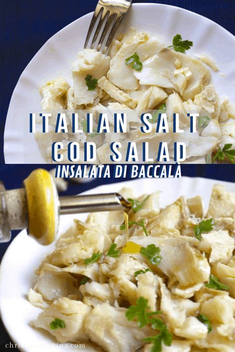 Salt cod salad, or Insalata di Baccalà (in Italian) is a simple dish that is traditionally made during Lent. It's also super healthy and nutritious if you're trying to improve your diet. Cod Fish Salad Recipes, Cod Salad Recipes, Baccala Recipes Italian, Baccala Salad, Cod Salad, Cod Dishes, Roasted Cod, Cod Fish Recipes, Salted Fish