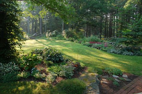 Love the blending of garden into forest... Wooded Backyard Landscape, Backyard Shade, Forest Garden, Magical Garden, Woodland Garden, Garden Pathway, Forest Landscape, Shade Garden, Permaculture