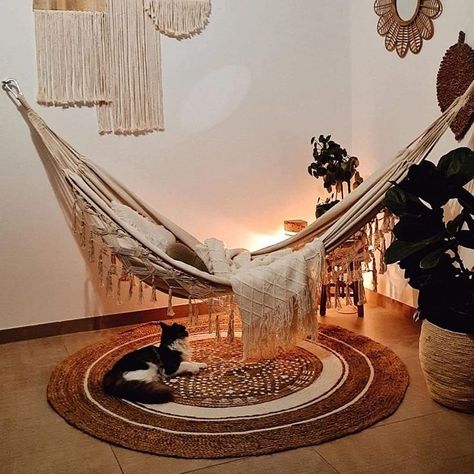 Embrace the Art of Relaxation! Unwind and Recharge in Your Own Outdoor Hammock Oasis. Discover the Ultimate Tranquility and Click the link to Elevate Your Outdoor Retreat! #hammock #indoor #outdoor #indoorhammock #outdoorhammock #relax #ownhome #home #balcony #terrace #outdoorliving #Livingspace #deco #decoration #homedeco #inspo #indoorgarden #garden #plants #plant #green Hammocks Inside, Indoor Hammock Bed, Indoor Hammock Chair, Brazilian Hammock, Cozy Hammock, Macrame Hammock, Indoor Hammock, Portable Hammock, Balcony Patio