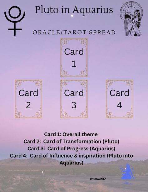 Pluto Retrograde Tarot Spread, Pluto In Aquarius Tarot Spread, Sagittarius Tarot Spread, Aquarius Tarot Spread, Tarot Card Meanings Cheat Sheets, Aquarius Tarot, Pluto In Aquarius, Pluto Retrograde, Tarot Reading Spreads