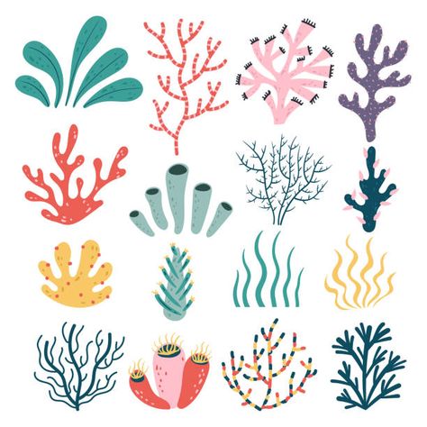 Doodle Flowers And Leaves Collection 546878 Vector Art at Vecteezy Seaside Doodles, Sea Embroidery Ideas, Beachy Doodles, Seaside Flowers, Sea Doodles, Ocean Elements, Leaves Doodle, Fish Tank Design, Doodle Flowers