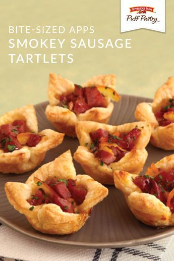 The holiday entertaining season will be here before you know it. Stock up on easy appetizer recipes that can feed a crowd with these Smokey Sausage Tartlets. Each mini tartlet contains Pepperidge Farm® Puff Pastry Sheets topped with kielbasa sausage, orange marmalade, and mustard for a bite-sized burst of flavor. Puff Pastry App, Muffin Cups Recipes, Pepperidge Farm Puff Pastry, Pillsbury Recipes, Kielbasa Sausage, Bite Size Appetizers, Fondue Recipes, Orange Marmalade, Pepperidge Farm