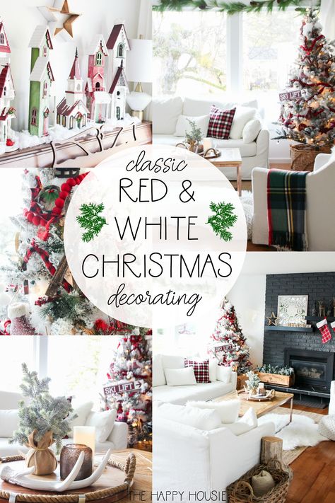 Red & White Christmas Decorating & New Living Room Tour Red And White Christmas Decor Living Room, Red And White Christmas Decor, Feast Ideas, Mountain Christmas, Cozy Christmas Living Room, Simple Holiday Decor, Plaid Christmas Decor, Red And White Christmas, Holiday Deco