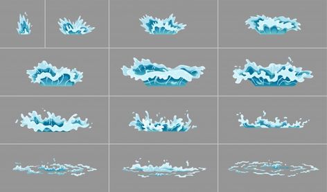 Water Wave Animation, Environmental Animation, Water Effect Drawing, Water Splash Drawing, Water Splash Animation, Goat Reference, Water Rendering, Splash Animation, Wave Animation