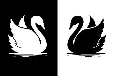 Swan Silhouette Art, Swan Vector, Swan Silhouette, Bird Silhouette Art, Princess Illustration, Landscape Painting Tutorial, Princess Silhouette, Plaster Crafts, Black Art Painting