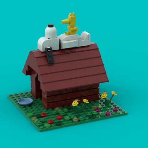 Small model of Snoopy lying on his doghouse with Woodstock. The model also includes Snoopy as World War I flying ace sitting on his doghouse. Lego Snoopy, Lego Dog, Snoopy Dog House, Snoopy Dog, Flying Ace, Snoopy Woodstock, Lego Group, Lego Parts, Lego Projects