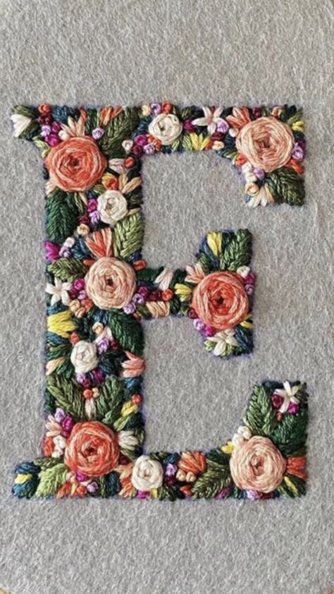 Floral Embroidery Alphabet, Floral Monogram Letter Embroidery, E Embroidery Letter, Embroidered Flower Letters, H Embroidery Letter, Embroidered Letters Floral, L Embroidery Letter, Letter E Embroidery, Embroidered Number