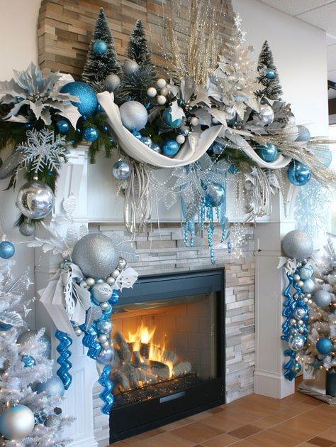 20 Magical Christmas Mantel Decorating Ideas to Inspire Your Holiday Decor - Home Made Graceful Blue And Silver Christmas Garland, Blue And Silver Christmas Mantle, Christmas Decorations Blue And Silver, Christmas Tree Decor Ideas 2024 Trends, Christmas Decor Ideas Blue And Silver, Blue Xmas Decorating Ideas, Christmas Decor Ideas Blue, Christmas Decor Ideas Fireplace, Mantel Decorating Ideas Christmas