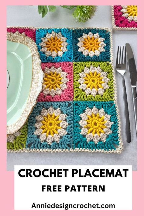 Bring sunshine to your table with this free pattern for daisy crochet placemats and coasters! The charming daisy granny squares add a touch of whimsy to your dining table, making them a delight to use and display. This crochet rectangle placemat is very functional.  Made with durable cotton yarn, they protect your table surface from spills and scratches.  Plus, they’re easy to care for – simply toss them in the washing machine for a quick refresh! SAVE pin for later! Crochet Flower Bunting, Crochet Rectangle, Crochet Cup Coaster, Make Step By Step, Coaster Tutorial, Crochet Towel Topper, Crochet Placemat, Crochet Placemat Patterns, Daisy Crochet