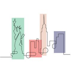 One single line drawing new york city skyline Vector Image Skyline Graphic Design, Drawing New York, One Line Sketch, Skyline Illustration, New York Buildings, City Scapes, Building Illustration, Skyline Design, Single Line Drawing