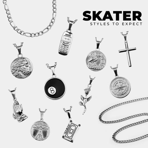 This affordable skater jewellery box is the perfect way to complete your outfits if you're rocking the skater aesthetic. Give us a few details (the more the better) and our team of in-house stylist will put together a box with pieces to perfectly match your style. Sets feature durable 316 stainless steel pieces that are water, sweat and heat resistant for long-lasting wear. The product images showcase the pieces you may receive but there are others that match the skater aesthetic included. *Box not included for sustainability reasons.