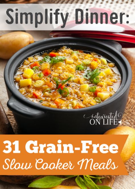 These grain-free slow-cooker meals are healthy and are sure to simplify my busy days! Healthy Grain Free Recipes, Grain Free Soup Recipes, Lectin Free Slow Cooker Recipes, Grain Free Crockpot Recipes, Lectin Free Crockpot Recipes, Grain Free Soup, Grain Free Toddler Meals, Gluten And Grain Free Recipes, No Grain Meals