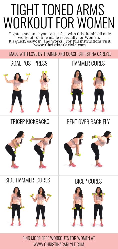 Arm Workout for Women with Dumbbells from trainer Christina Carlyle Arm Workout For Women, Fitness Fits, Dumbbell Only Workout, Spiritually Healthy, Dumbbell Arm Workout, Arm Training, Aesthetic Workout, Tricep Kickback, Arm Workout Women