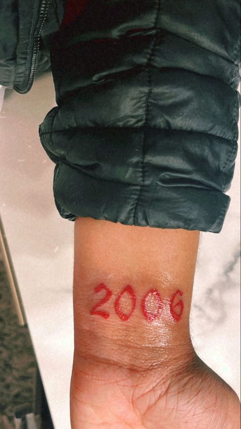 Red ink tattoo, Day Month Year Tattoo, Birth Date Tattoo Ideas Roman Numerals, Birthday Year Tattoo Ideas, 2006 Tattoo Ideas, Birth Year Tattoo Ideas Ankle, 2007 Tattoo Ideas, Birth Year Tattoo Ideas, 2006 Tattoo, 2003 Tattoo