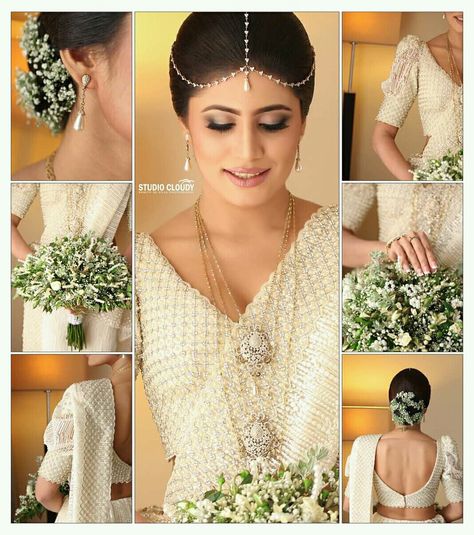 Kandyan Bridesmaid Hairstyles, Saree Hair Styles, Kandyan Bridesmaid, Modern Kandyan, Kandian Bride, Kandyan Brides, Srilankan Wedding, Christian Bridal Saree, Bride Saree