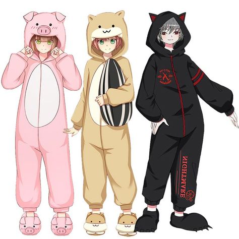 Pjs Drawing, Onesie Drawing, Kawaii Pjs, Anime Onesie, Anime Pajamas, Mha Dr, Drawing Bases, Boys Pjs, Animal Pajamas