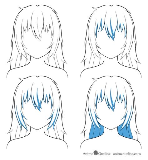 How to Shade Anime Hair Step by Step - AnimeOutline Hair Front Drawing, Anime Hair Shading Tutorial, Anime Hair Step By Step, Hair Shading Tutorial, Anime Curly Hair, Shading Ideas, Anime Ponytail, Hair Shading, Shading Tutorial