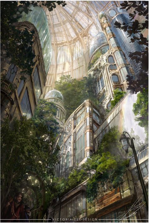 Victorian Greenhouses, Fantasy City, Fantasy Places, Art Station, Fantasy Art Landscapes, Arte Fantasy, 판타지 아트, Environment Concept Art, Greenhouses