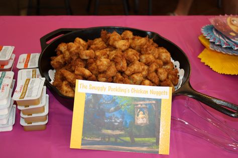 Rapunzel Party Food.  The Snuggly Duckling's Chicken Nuggets. Rapunzel Party Ideas Food, Tangled Themed Snacks, Tangled Inspired Food, Rapunzel Food Ideas, Rapunzel Snacks, Tangled Snacks, Rapunzel Themed Food, Tangled Party Food, Tangled Themed Dinner