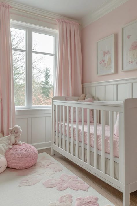 Light Pink Nursery Walls, Neutral Nautical Nursery, Taupe Nursery, Neutral Rainbow Nursery, Nursery Room Decor Ideas, Small Room Nursery, Wainscoting Nursery, Pink Baby Room