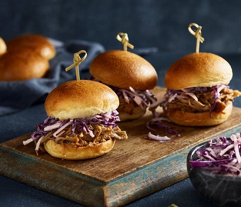 Brioche Sliders with Smokey Pineapple Pulled Pork and Apple Slaw | Bakers Delight Brioche Sliders, Moulan Rouge, Bakers Delight, Girls Lunch, Pulled Pork Sliders, Apple Slaw, Healthy Mummy, Food Bbq, Pork Sliders