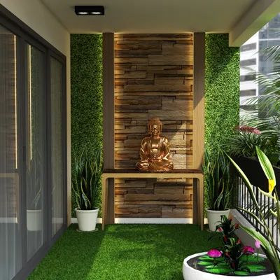 Balcony Budha Ideas, Balcony Sitout Designs Modern, Balcony Wall Design Ideas, Balcony Wall Garden Ideas, Balcony Wall Design Exterior, Modern Home Balcony Design, Terrace Gardening Ideas, Terasa Ideas Balcony Garden, Sitout Wall Design