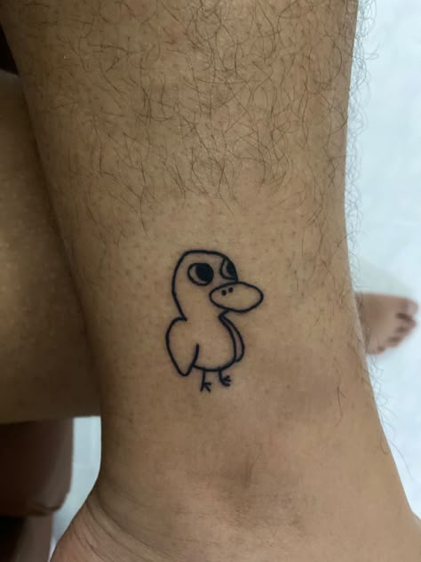 Funny Easy Tattoos, Duck In Water Tattoo, Silly Duck Tattoo, Duck Holding Knife Tattoo, Water Off A Ducks Back Tattoo, Funny Mini Tattoos, Cute Tattoo Ideas Aesthetic, Funny Small Tattoos For Guys, Small Funny Tattoos Simple