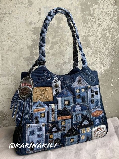 Återvinna Jeans, Jute Tas, Denim Upcycle, Tas Denim, Jeans Recycling, Couture Simple, Recycled Jeans Bag, Denim Bag Patterns, Denim Bag Diy