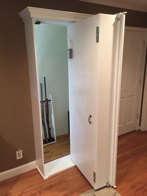 Coat Rack Hidden Door, Secret Doors In Houses, Murphy Doors, Patio Doors Exterior, Study Bookshelves, Hidden Rooms In Houses, Secret Bookshelf Door, Safe Room Doors, Hidden Door Ideas