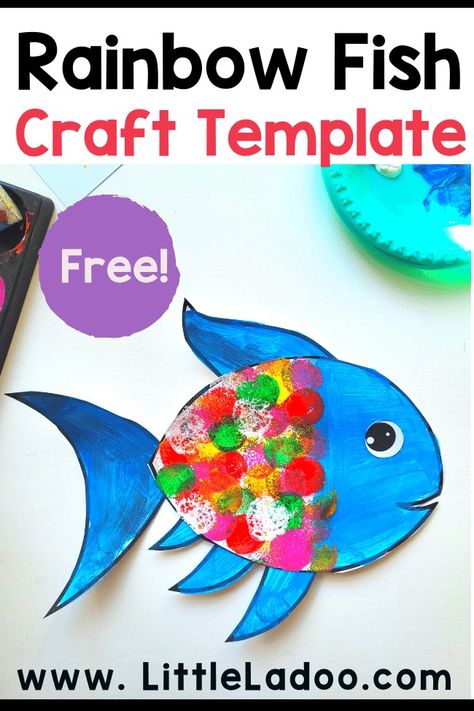 Rainbow Fish Craft {Free template} Rainbow Fish Bulletin Board, Rainbow Fish Printable, Rainbow Fish Template, Rainbow Fish Craft, Rainbow Fish Story, Fish Crafts Preschool, Rainbow Fish Activities, Rainbow Fish Crafts, Ocean Magic