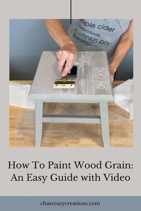 How to paint wood grain? My cabinets are high, and it's hard to get around my washer and drier. I grabbed this stool from a garage sale and gave it an easy makeover with a wood grain tool. Find the full tutorial at chascrazycreations.com Wood Grain Paint Roller, Wood Grain Painting Tool, Wood Grain Tool, Wood Grain Painting, Old Encyclopedias, Wooden Step Stool, Paint Tips, Diy Farmhouse Table, Journal Books