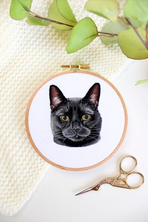 Black Cat Embroidery, Needle Painting, Animals Embroidery, Portrait Embroidery, Embroidered Portrait, Cat Portrait, Animal Embroidery, Into Art, Portraits From Photos