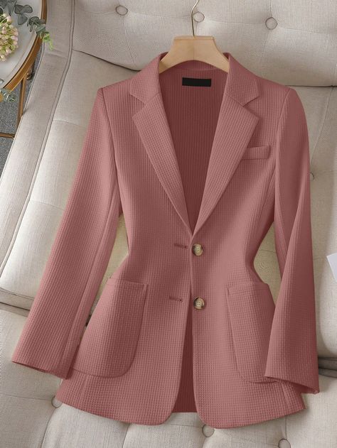 Dusty Pink Elegant Collar Long Sleeve Polyester Plain Regular Embellished Non-Stretch Spring/Fall Women Clothing Dusty Rose Suit For Women, Elegant Suit, Women Blazers, Blazer Pink, Blazer Jackets For Women, Long Sleeve Blazers, Kids Beachwear, Blazers For Women, Pink Fashion