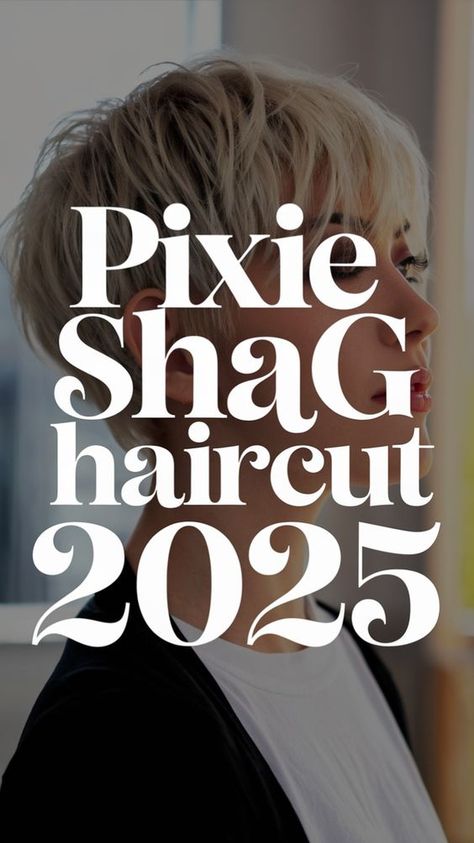 A pixie shag haircut with bangs is a trendy option for women of all ages. Whether you're over 50 or looking for a youthful style, this haircut offers versatility. Try a pixie shag haircut curly for a soft, voluminous look, or go sleek with straight hair. Adding short bangs can bring a playful vibe, while long bangs create a sophisticated, modern appearance perfect for 2025 Layered Short Shag Hairstyles, Shag Pixie Bob Haircut, Old School Shag Haircut, Brushed Back Pixie, Shaggy Thick Hair Short Hairstyles, New Mullet Women, Short Choppy Shag Hairstyles, Trendy Short Shag Haircuts, Stacked Shaggy Bob