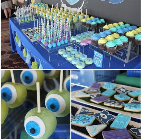 Monster University Sweets table! University Food, Monster Ink, Monsters Inc Baby Shower, Monster Co, Monsters Inc Baby, Monster Inc Birthday, Monster Inc, Sweets Table, Monsters University