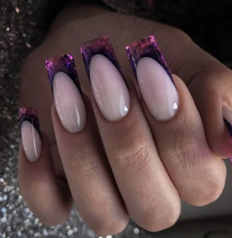 Glass French Nails, French Reverse Nails, Reverse French Tip Nails, French Glass Nails, Purple French Nails, Reverse French Nails, Edge Nails, Sassy Nails, Beige Nails