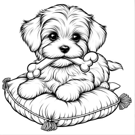 Baby Sketch, Free Christmas Coloring Pages, Puppy Coloring Pages, Activity Sheets For Kids, Woodburning Projects, Dog Coloring Page, Free Printable Art, Bone Color, Maltese Puppy