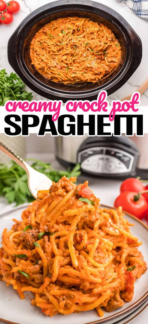 Crock Pot Spaghetti, Crockpot Chicken Spaghetti, Crockpot Spaghetti, Chicken Spaghetti Casserole, Creamy Spaghetti, One Pot Spaghetti, Crockpot Pasta, Slow Cooker Chicken Chili, Crockpot Recipes Beef