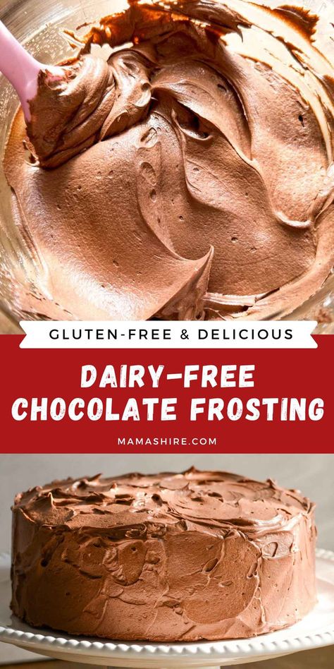 This dairy-free chocolate frosting recipe is not only delicious but it’s easy to make as well. It makes a delicious frosting for cakes and cupcakes. This recipe makes enough frosting to frost a double-layer 8-inch or 9-inch cake or two dozen cupcakes. Dairy And Gluten Free Chocolate Cake, Lactose Free Icing, Gluten Free Dairy Free Icing, Dairy Free Cake Frosting, Gluten Free Frosting Recipe, Gluten Free Desserts Cake, Dairy Free Chocolate Frosting, Dairy Free Icing, Gluten Free Frosting