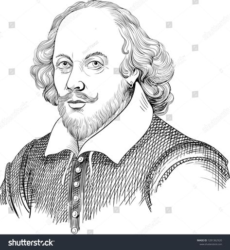 William Shakespeare (1564-1616) portrait in line art illustration. He was English poet, playwright and actor, regarded as the greatest author in English literature and the world's greatest dramatist. #Ad , #affiliate, #art#line#English#illustration William Shakespeare Drawing Easy, Shakespeare Drawing, William Shakespeare Portrait, English Illustration, Shakespeare Portrait, Shakespeare Gifts, Harvest Theme, Class Presentation, English Poets