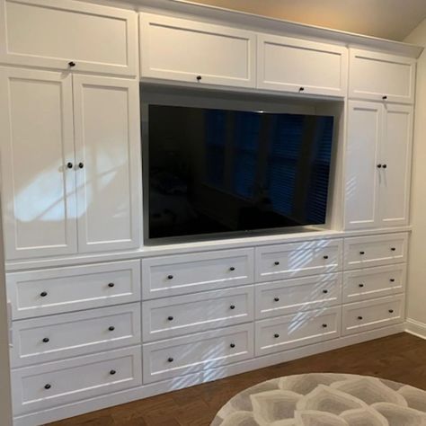 Built In Shelves Bedroom Wall Units, Built In Entertainment Center Bedroom, Bedroom Wall Units Master, Built In Wall Dresser, Bedroom Media Wall Wardrobes, Dresser Built Into Wall, Bedroom Wall Units Built Ins Drawers, Closet Entertainment Center, Full Wall Built Ins