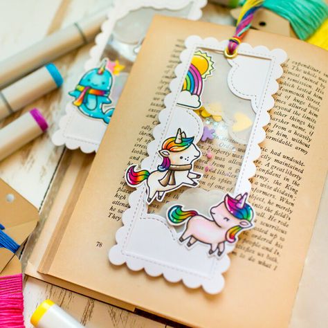 See through bookmarks with Lawn Fawn Lawn Fawn Unicorn, Handmade Bookmarks Diy, Creative Bookmarks, Bookmark Craft, Seni Dan Kraf, Lawn Fawn Cards, Diy Bookmarks, Cadeau Diy, Book Markers